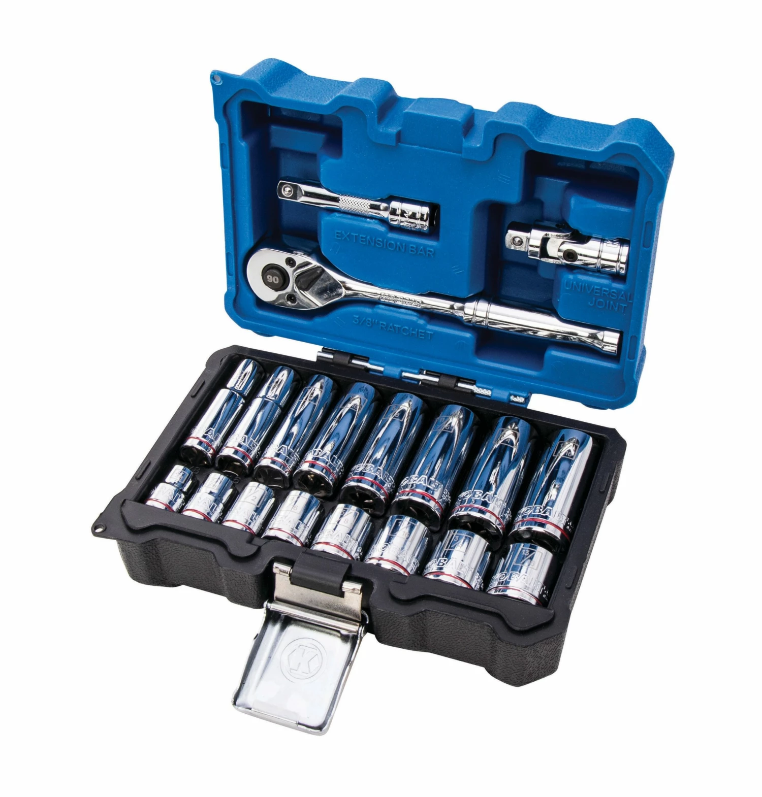 Kobalt Mechanics Tool Sets 19-Piece Standard (SAE) Polished Chrome Mechanics Tool Set (3/8-in) 2 Kobalt Mechanics Tool Sets 19-Piece Standard (SAE) Polished Chrome Mechanics Tool Set (3/8-in) - Image 2