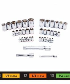 Kobalt Mechanics Tool Sets 64-Piece Standard (SAE) and Metric Combination Polished Chrome Mechanics Tool Set (1/4-in; 3/8-in; 1/2-in;) -Kobalt Best Sale 10409014
