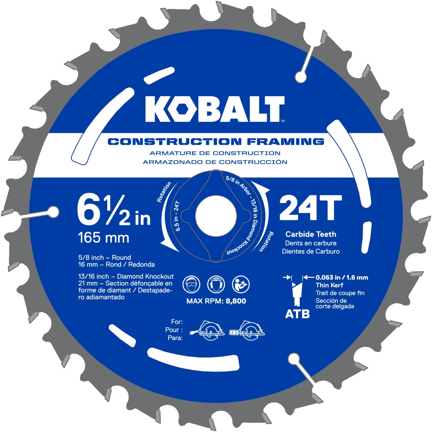 Kobalt Circular Saw Blades 6-1/2-in 24-Tooth Tungsten Carbide-tipped Steel Circular Saw Blade 1 Kobalt Circular Saw Blades 6-1/2-in 24-Tooth Tungsten Carbide-tipped Steel Circular Saw Blade