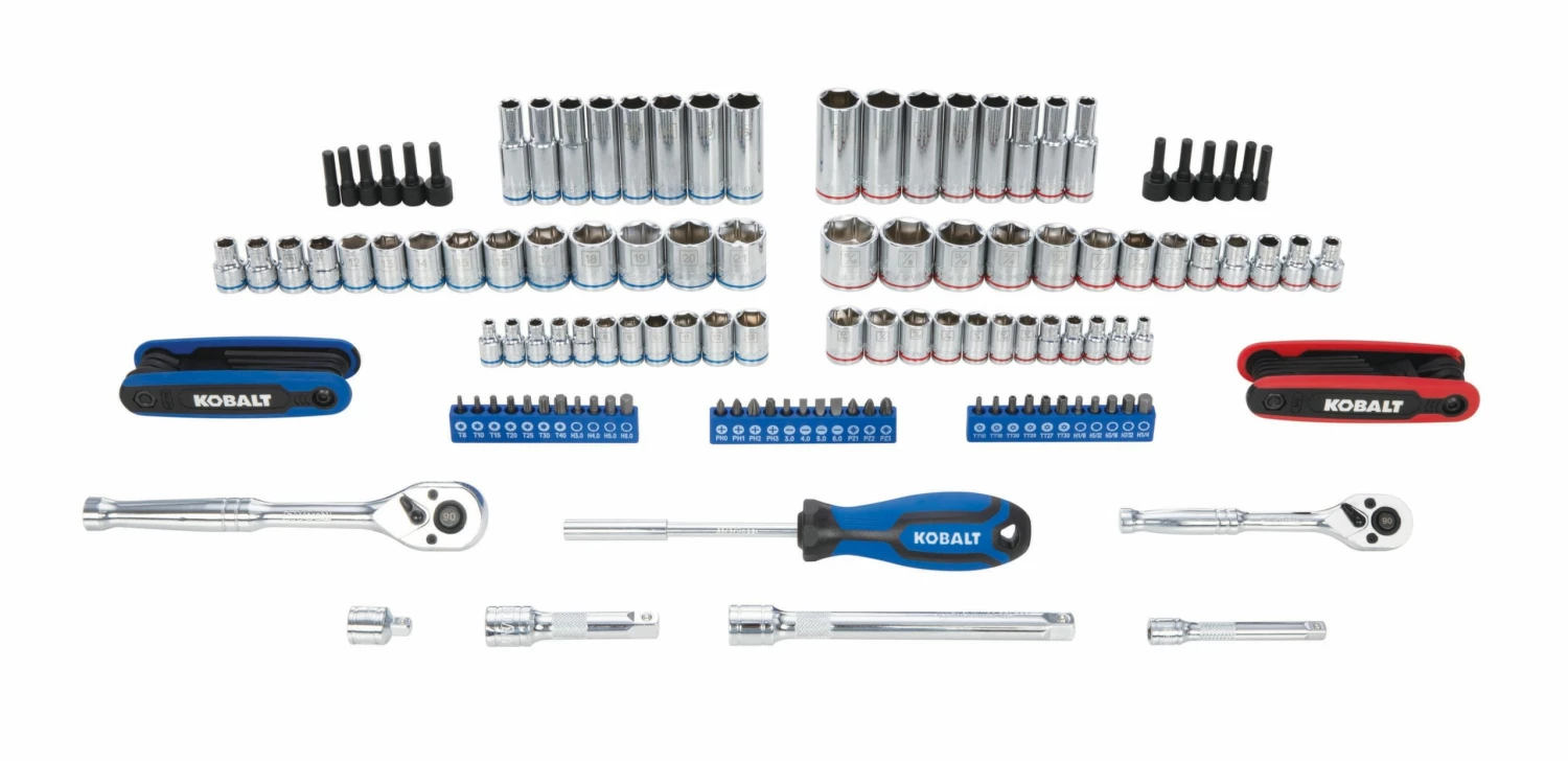 Kobalt Mechanics Tool Sets 135-Piece Standard (SAE) and Metric Combination Polished Chrome Mechanics Tool Set (1/4-in; 3/8-in) 1 Kobalt Mechanics Tool Sets 135-Piece Standard (SAE) and Metric Combination Polished Chrome Mechanics Tool Set (1/4-in; 3/8-in)