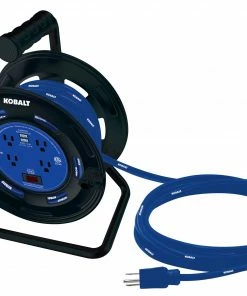 Kobalt Extension Cord Accessories 4-Outlet KOBALT Black/Blue Cord Reel 2-USB w/80ft 14/3 SJTW Ext Cord -Kobalt Best Sale 44117356 scaled