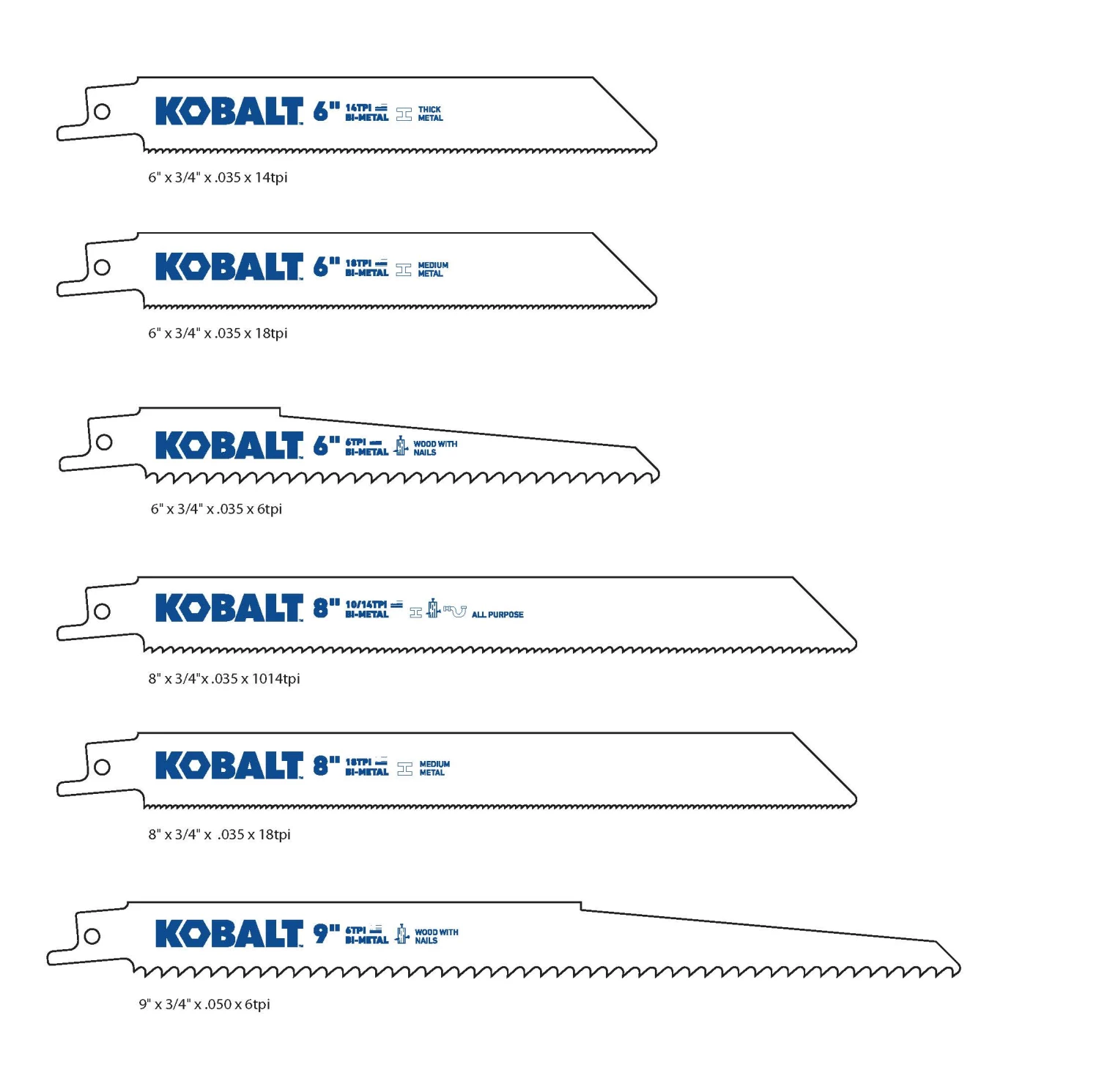 Kobalt Reciprocating Saw Blades 12-Pack Bi-Metal Set Wood/Metal Cutting Reciprocating Saw Blade Set 2 Kobalt Reciprocating Saw Blades 12-Pack Bi-Metal Set Wood/Metal Cutting Reciprocating Saw Blade Set - Image 2